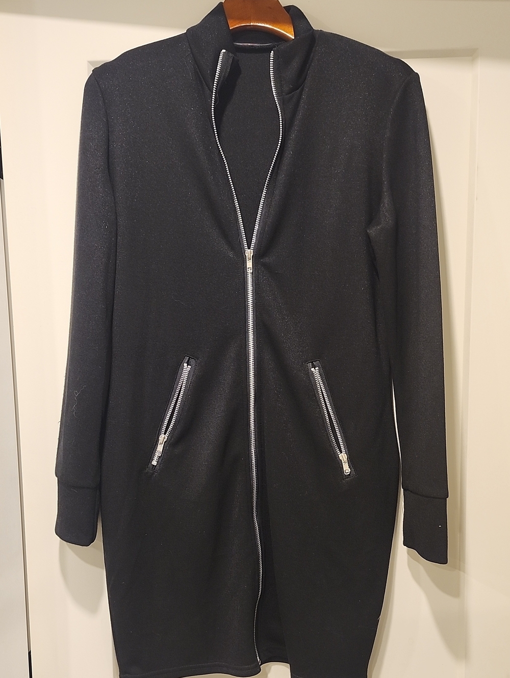 Black Long Zip-Front Women's Coat